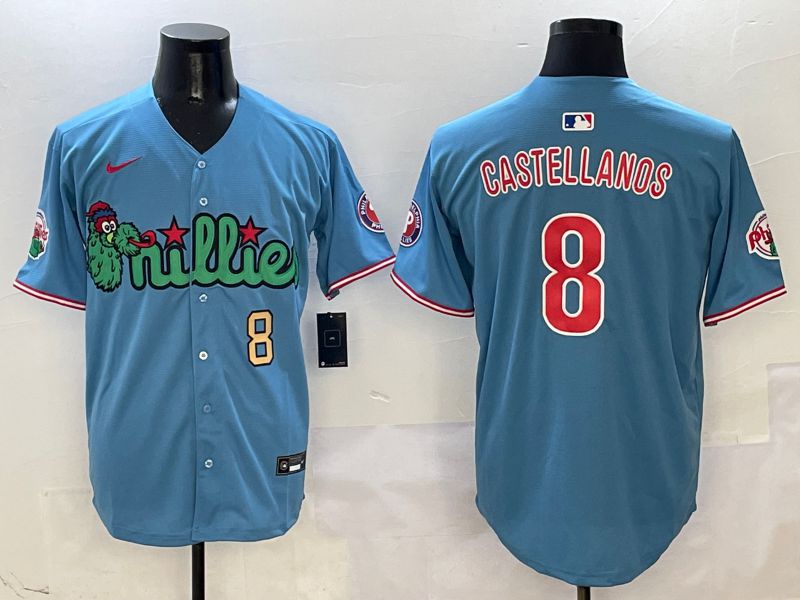 Men Philadelphia Phillies #8 Castellanos Light Blue three generations Joint Name Nike 2025 MLB Jersey style 3->philadelphia phillies->MLB Jersey